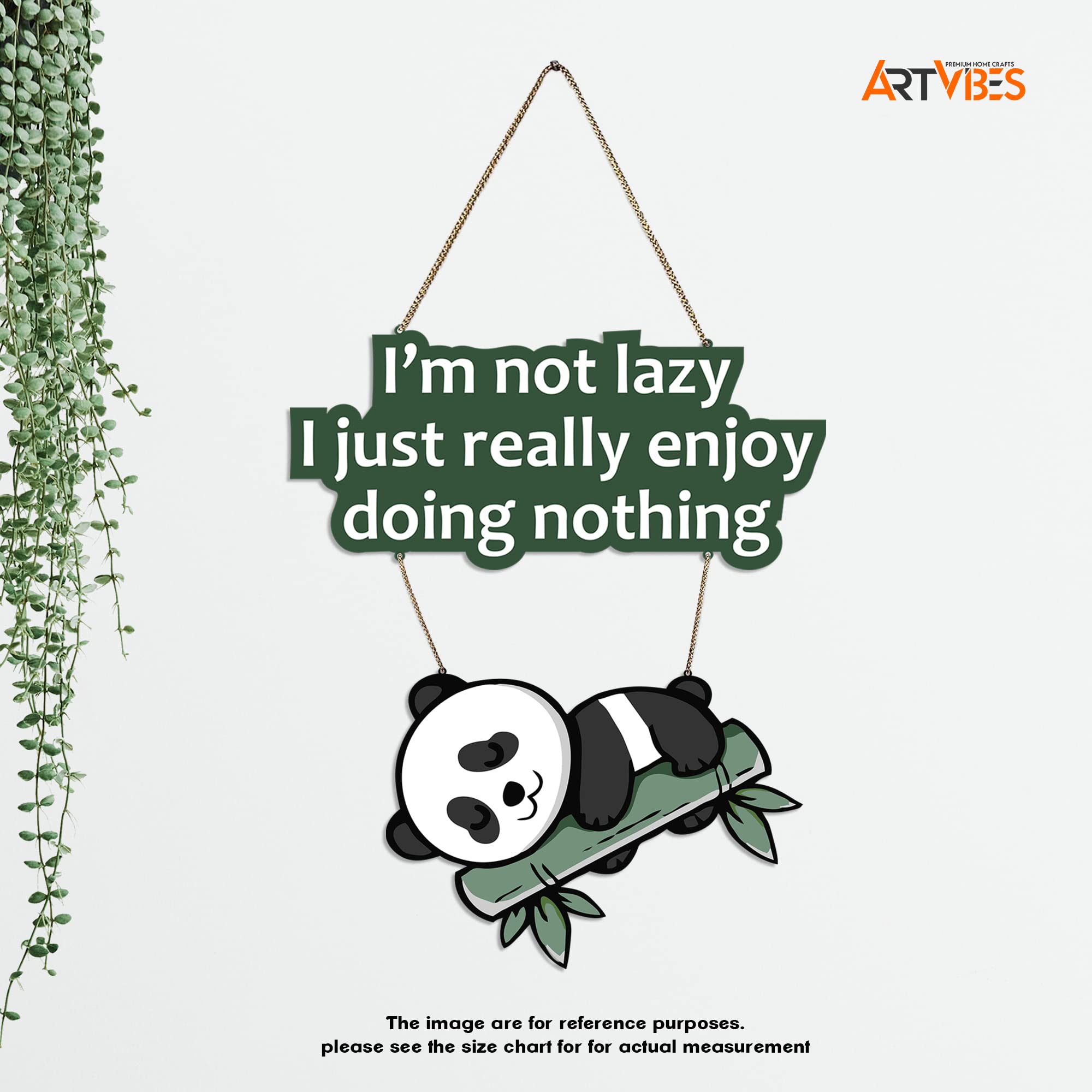 Artvibes Lazy Panda Printed Wooden Wall Hanging With Quotes For Home Decor | Office | Gifts | Living Room | Bedroom | Wooden Dec